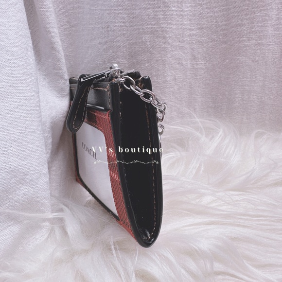 NWT Coach Mini Skinny Id Case With Tartan Plaid Print Red Black Multi CC808 - Picture 4 of 5